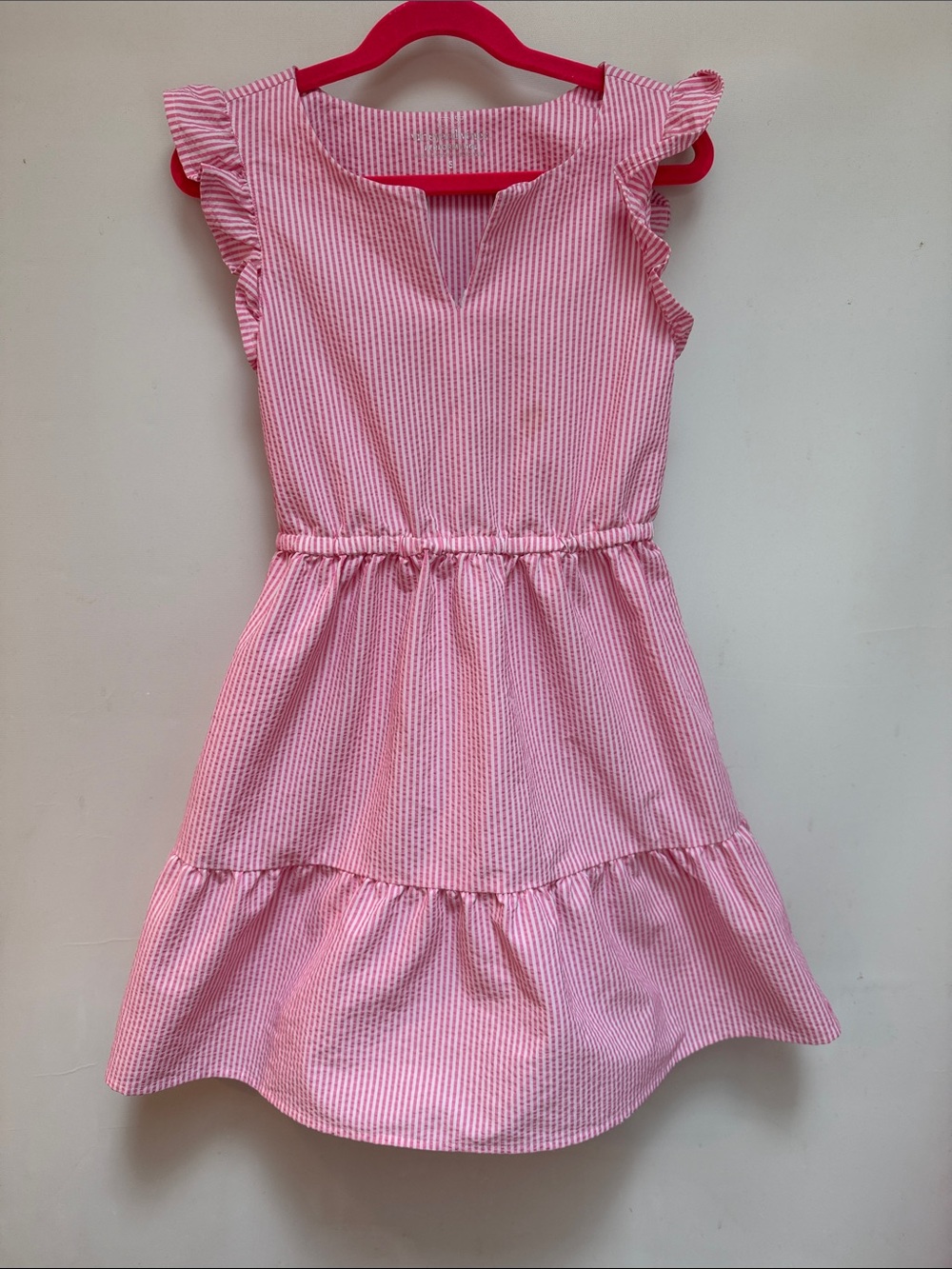 Vineyard Vines Pink Striped Seersucker Ruffle Dress